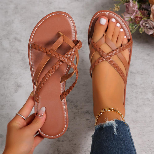 Damen Geflochtene Riemchen-Sandalen mit flacher Sohle EB
