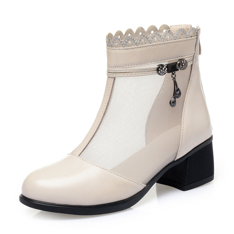 Damen Offene Stiefeletten mit elegantem Lochmuster und dekorativen Schmuckdetails EB