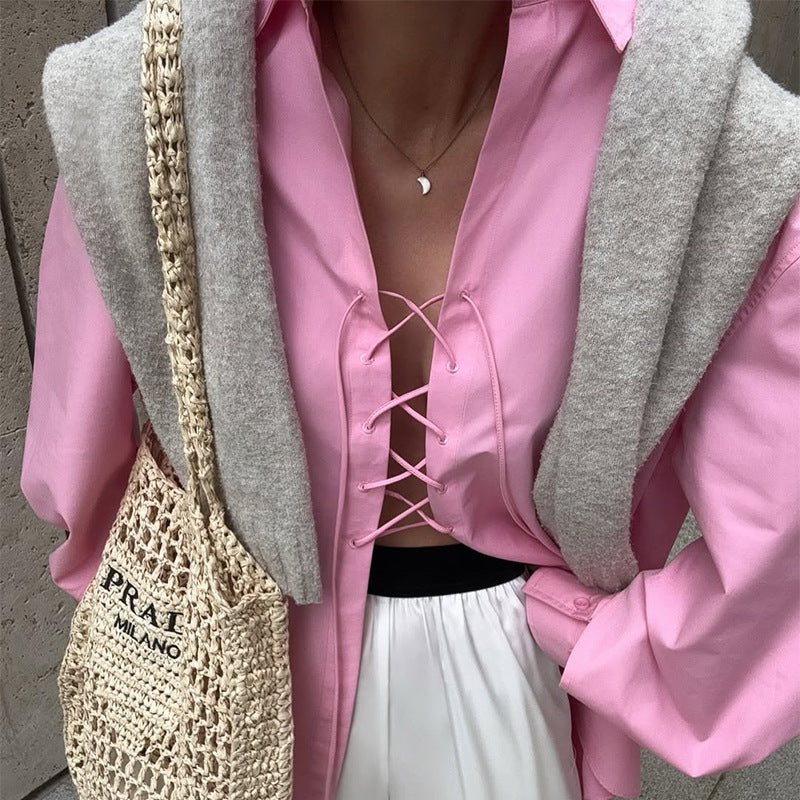 Damen Übergröße Hemdbluse mit Schnürdetails EB