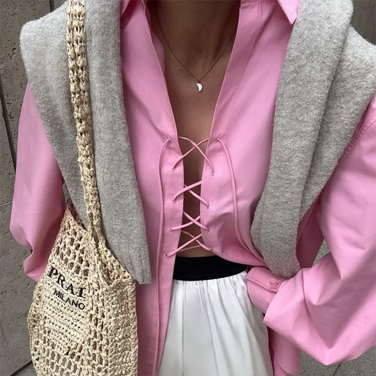 Damen Übergröße Hemdbluse mit Schnürdetails EB