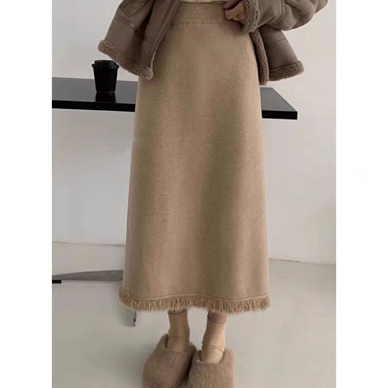 Damen Modischer Midi-Rock mit Fransensaum EB