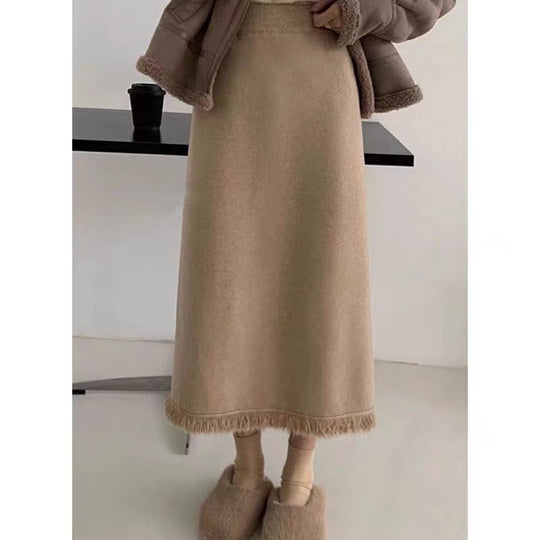 Damen Modischer Midi-Rock mit Fransensaum EB