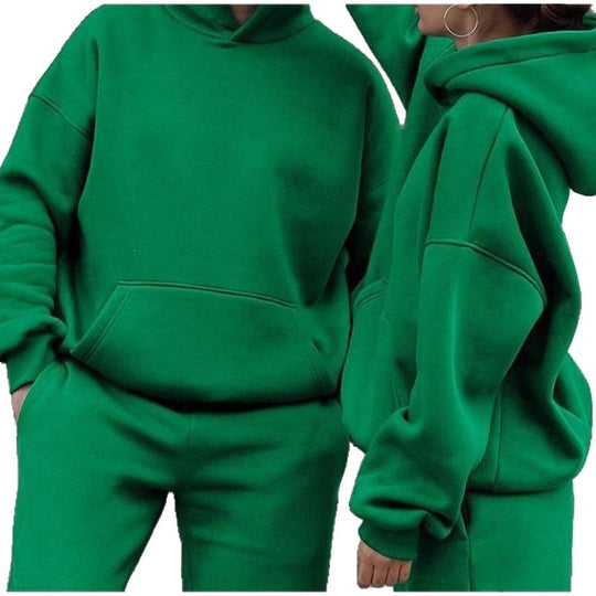 Unisex Oversize-Kapuzenpullover mit Kängurutasche und weiter Jogginghose aus French Terry EB