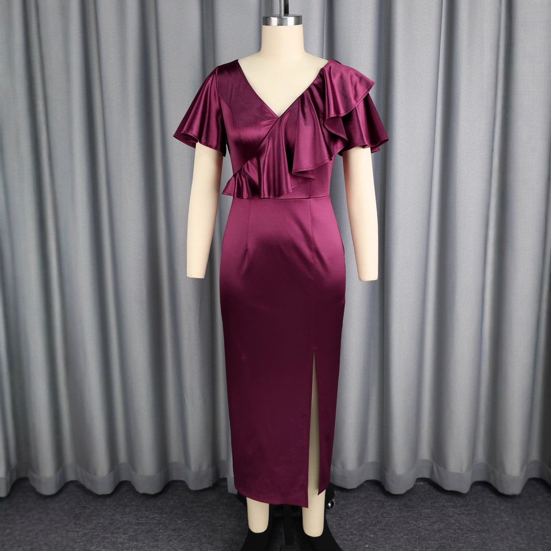 Damen Schickes Maxikleid mit Rüschendetails und Schlitz EB