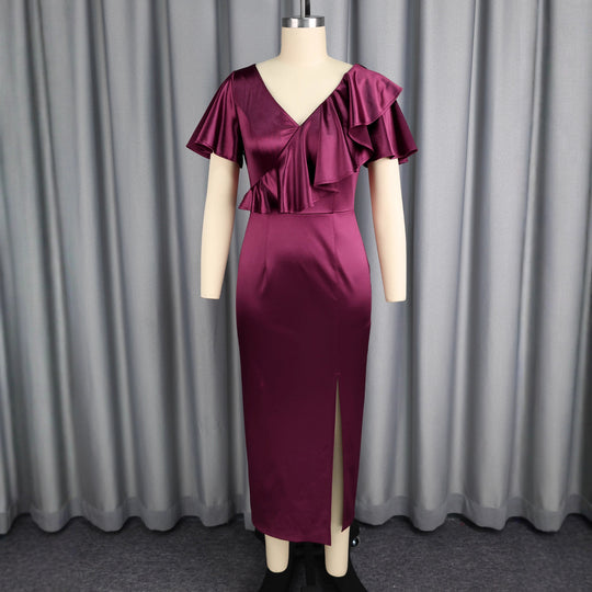 Damen Schickes Maxikleid mit Rüschendetails und Schlitz EB