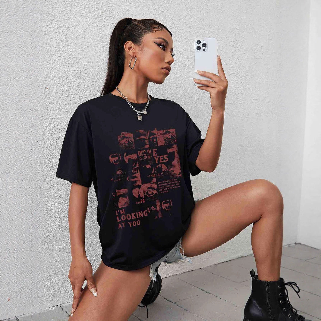 Damen Oversized T-Shirt mit kreativem Schriftzug und lässigem Schnitt EB