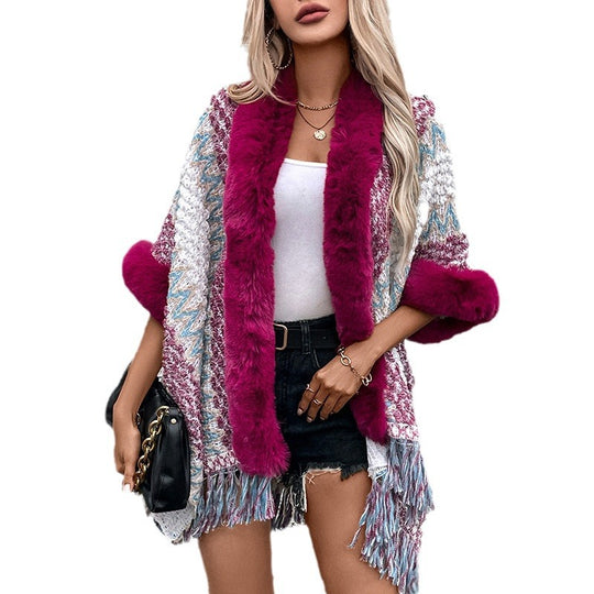 Damen Kuschelige Strickjacke mit luxuriösem Kunstfellbesatz EB