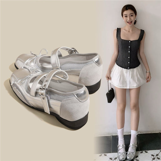 Damen Bequeme Mary-Jane-Ballerinas mit verstellbarem Schnallenriemen und rutschfester Gummisohle EB