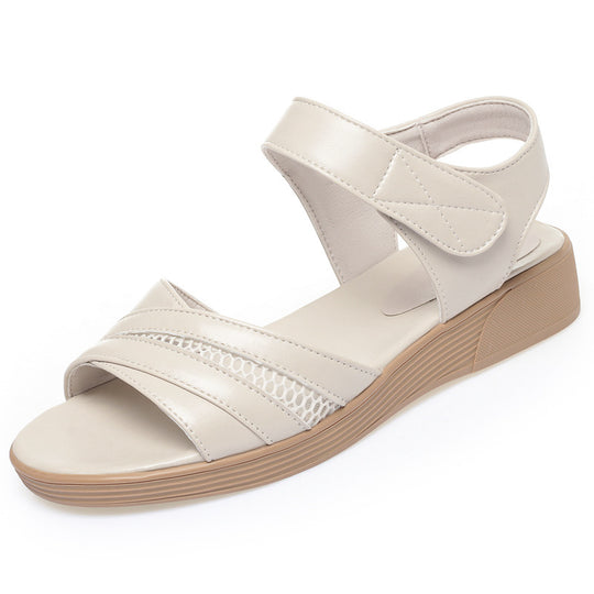 Damen Komfortable Wedge-Sandaletten mit verstellbarem Fesselriemen und atmungsaktiver Oberflächenstruktur EB