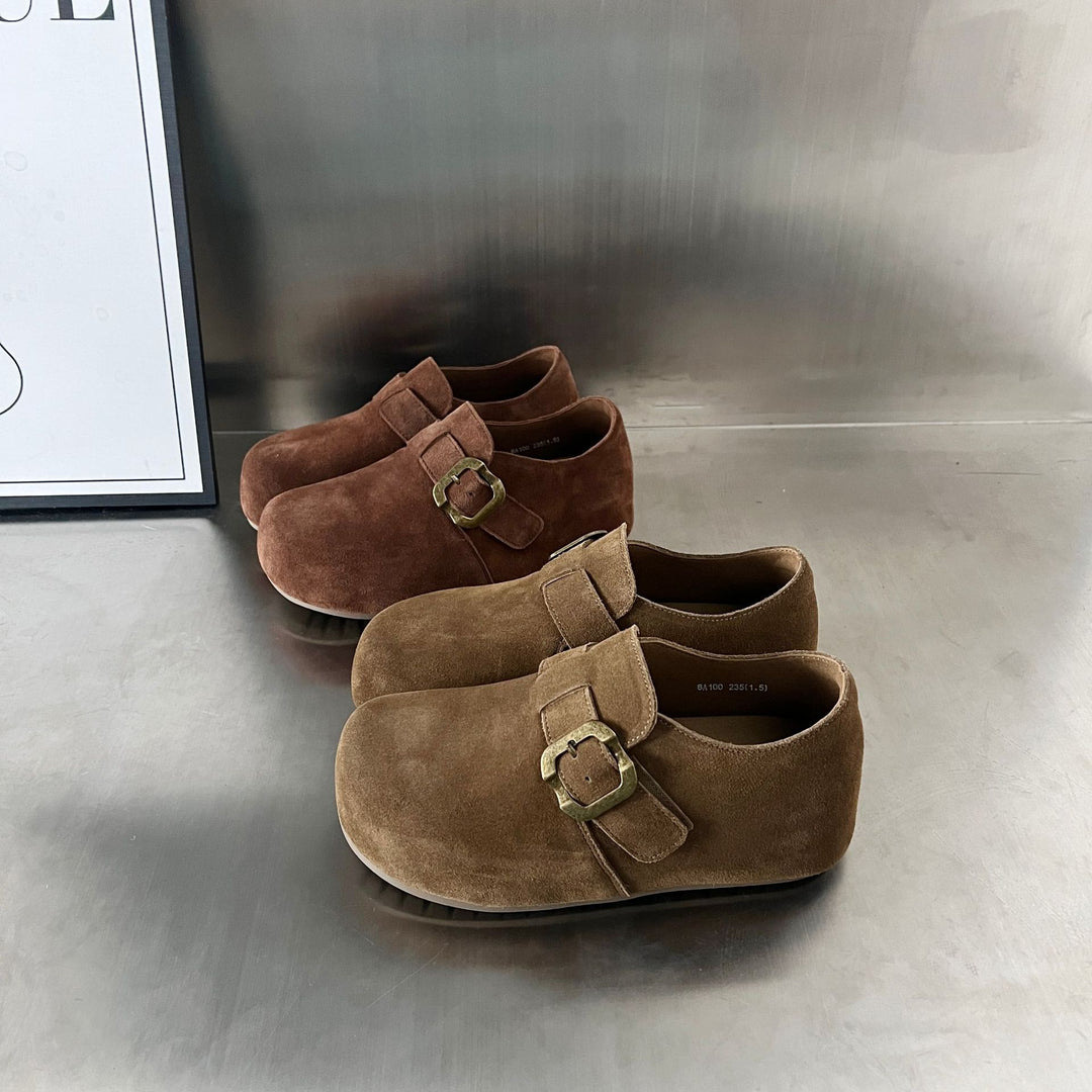 Damen Komfortable Wildleder-Clogs mit modischem Schnallenverschluss EB