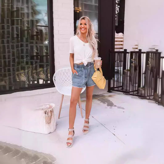 Damen Denim-Shorts mit elastischem Bund EB