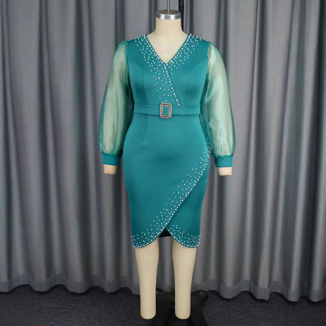 Damen Abendkleid mit eleganten Puffärmeln und funkelnden Applikationen EB