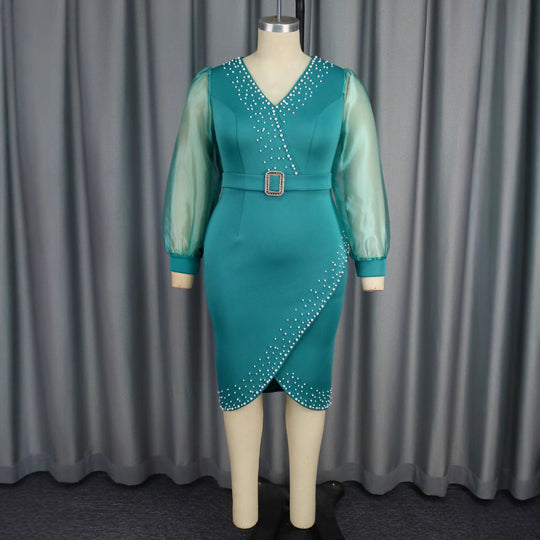 Damen Abendkleid mit eleganten Puffärmeln und funkelnden Applikationen EB
