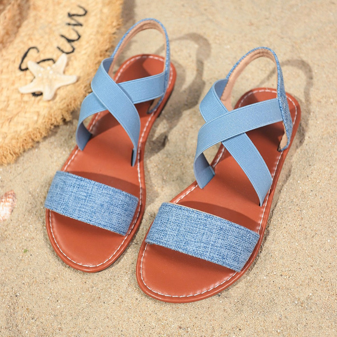 Damen Slingback-Sandalen mit modischem Denim-Design und eleganter Metallapplikation EB