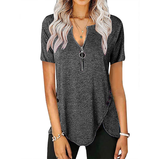 Damen Kurzarmshirt mit asymmetrischem Saum und Reißverschluss EB