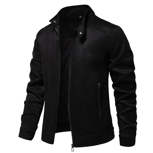 Herren nan Velourslederjacke mit Stehkragen, schmaler Passform und Reißverschlusstaschen EB