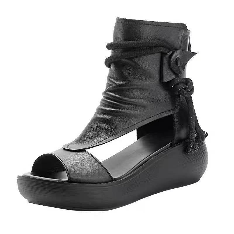 Damen modische Plateau-Sandaletten mit innovativem Riemen-Design EB