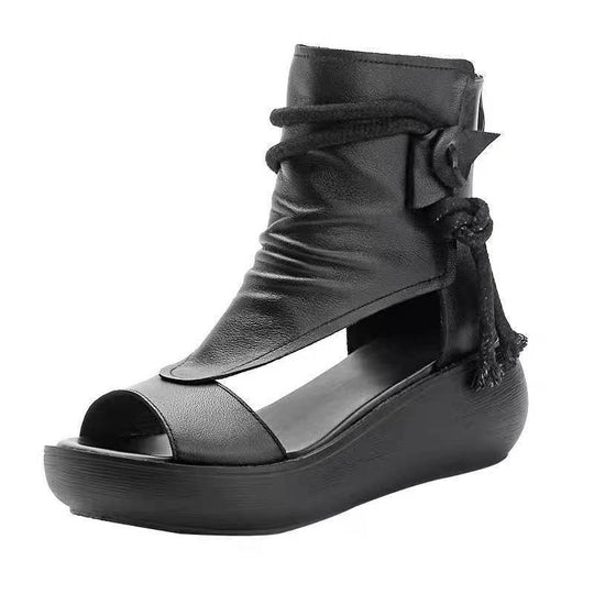 Damen modische Plateau-Sandaletten mit innovativem Riemen-Design EB