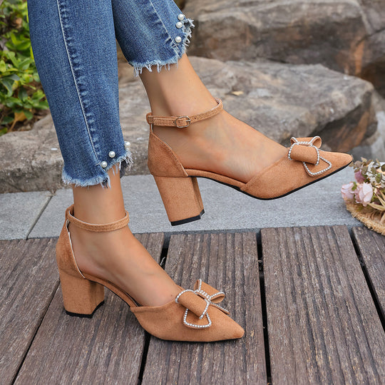 Damen Slingback-Pumps mit funkelndem Schleifenakzent und stabilem Blockabsatz EB