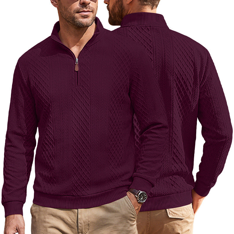Herren Strickpullover mit halbem Reißverschluss und strukturierter Zopfoptik EB