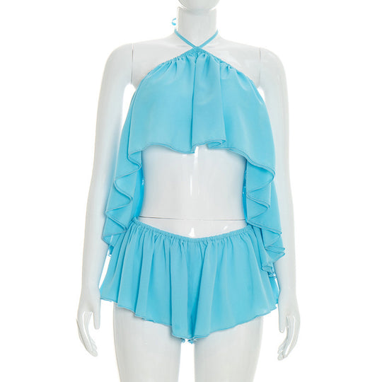 Damen Paty-Set mit Flügelbesatz und elastischen Shorts EB