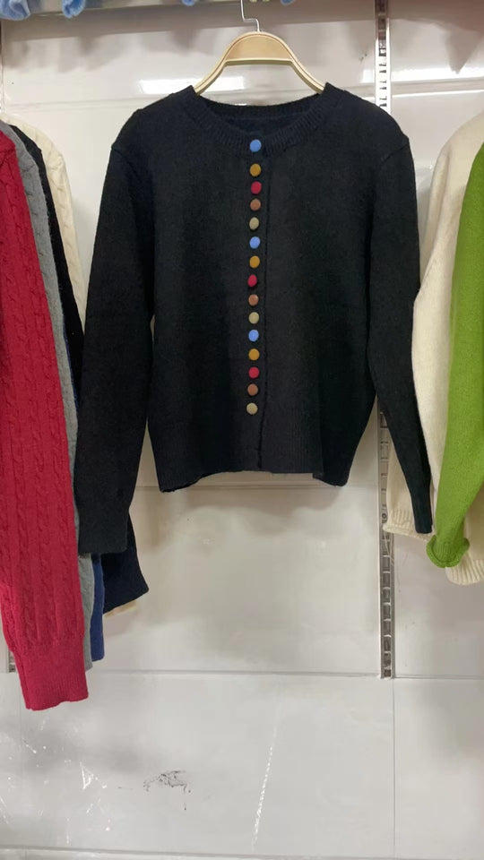 Damen Strickcardigan mit bunten Knopfdetails und angenehmer Passform EB