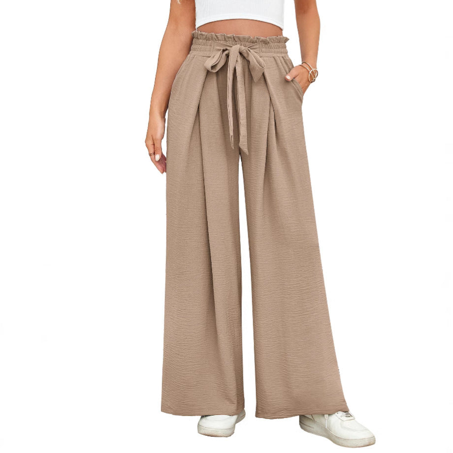 Damen weite Hochbundhose mit Taillengürtel und fließendem Stoff EB