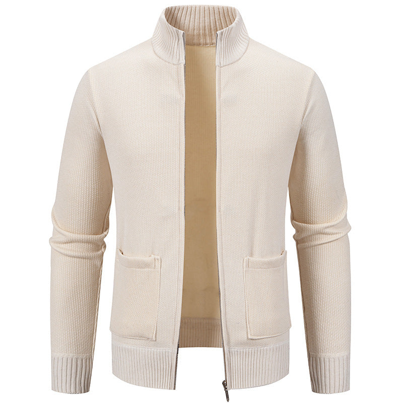 Herren lässige Strickjacke mit hohem Kragen und praktischen Taschen EB
