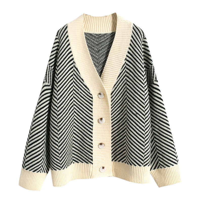Damen Strickjacke mit modernem Zickzackmuster und kuscheligem Material EB