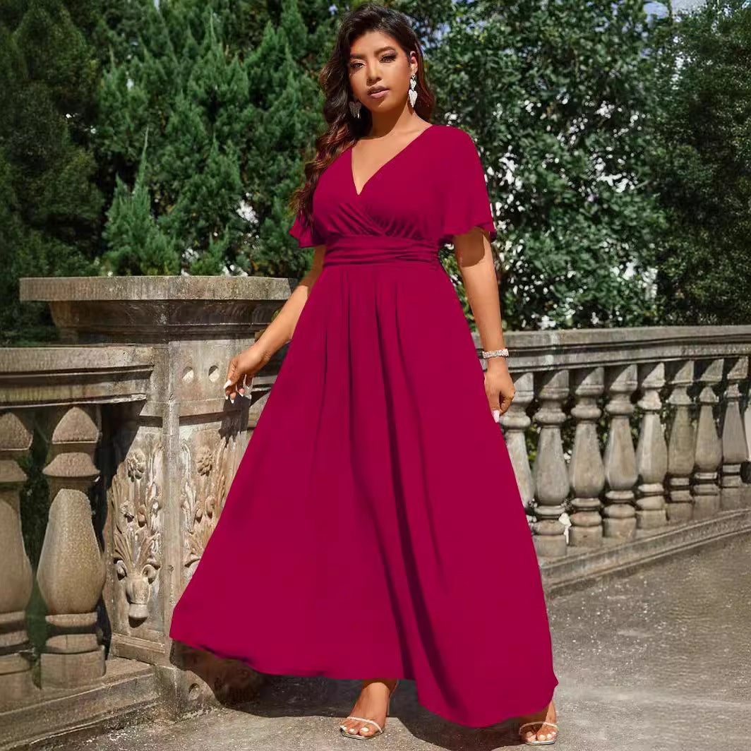 Damen Maxikleid mit tiefem V-Ausschnitt und tailliertem Schnitt EB