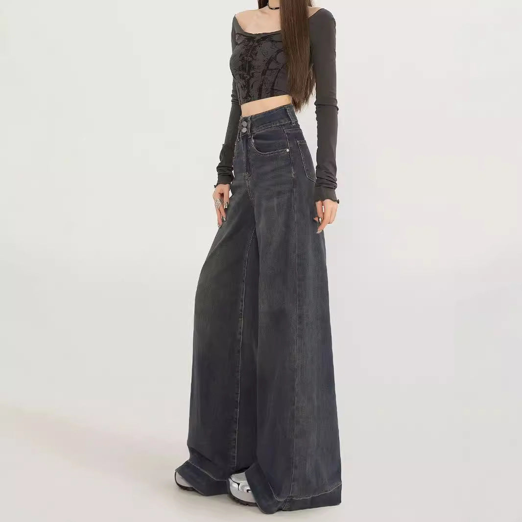 Damen Weite High-Waist Jeans mit lässigem Schnitt und hoher Flügelweite EB