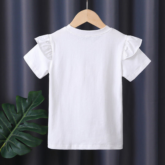 Mädchen T-Shirt mit Rüschendetails und Herzen-Applikation EB