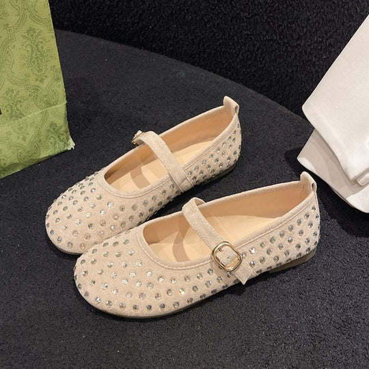 Damen elegante Mary Jane Ballerinas mit dekorativem Riemen und Strassdetails EB