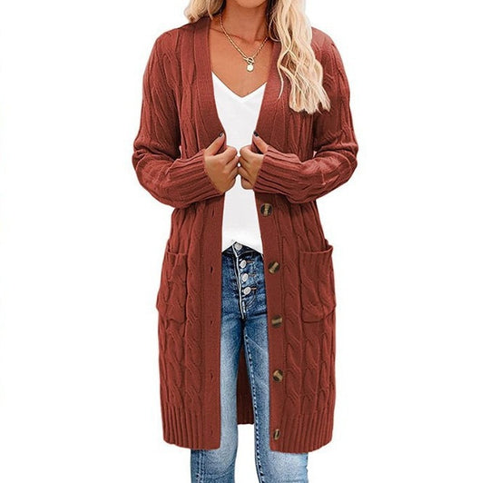 Damen Grobstrick Cardigan mit Knopfdetail und tiefen Taschen EB