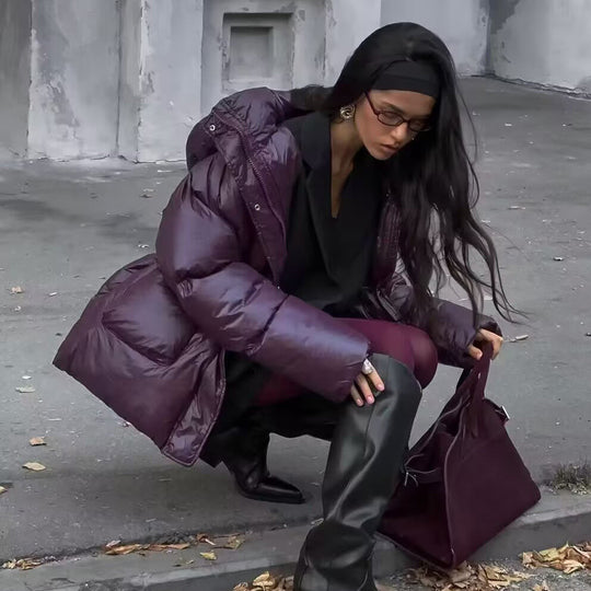Damen gesteppte Übergangsjacke mit Kapuze und praktischen Eingrifftaschen EB