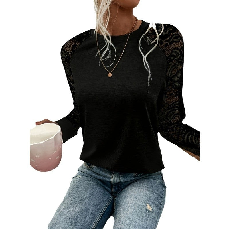 Damen Langarmshirt mit Spitzenärmeln und lässigem Schnitt EB