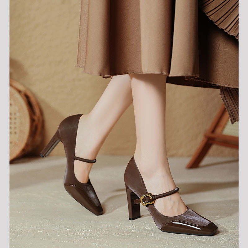 Damen elegante Mary Jane Pumps mit robustem Blockabsatz EB