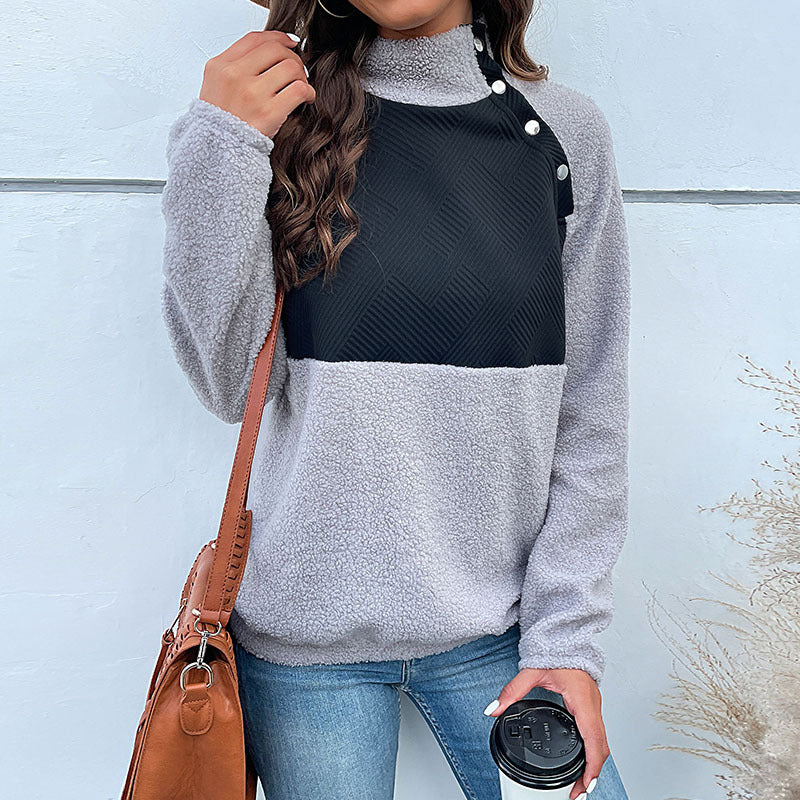 Damen Fleece-Pullover mit hohem Kragen und kontrastierendem Stoff EB