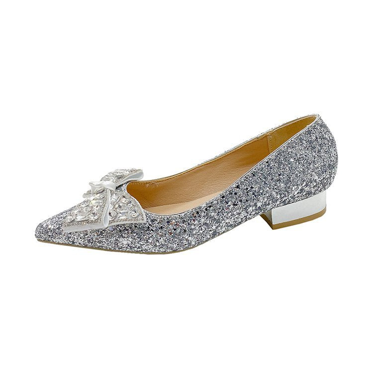 Damen glamouröse Glitzerpumps mit funkelndem Schleifenakzent EB