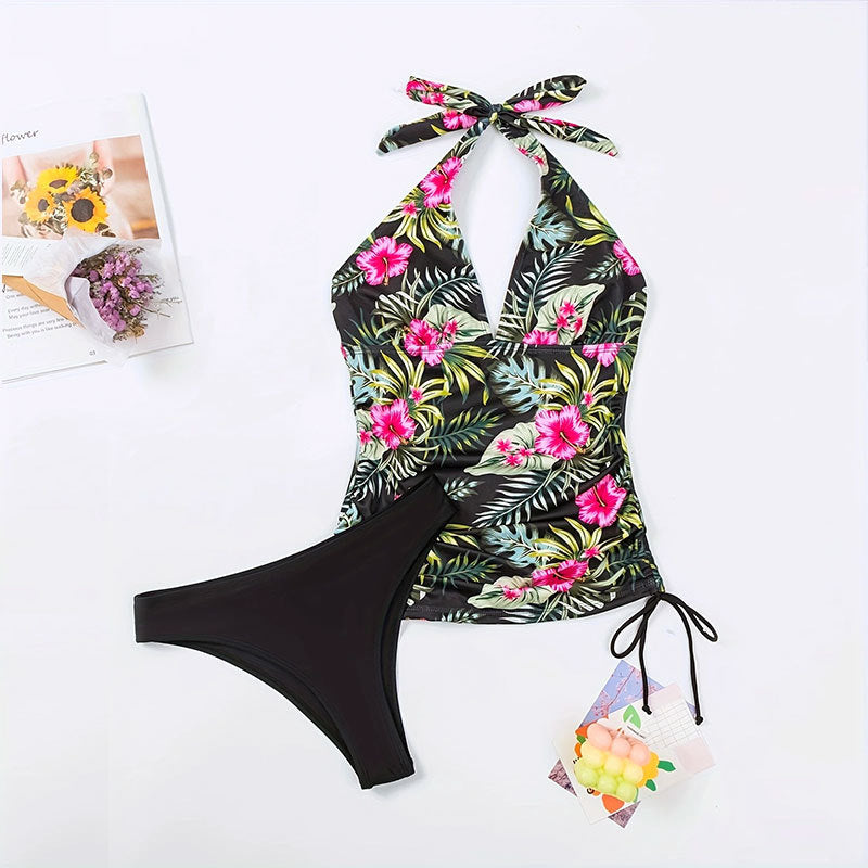 Damen Tankini mit floralem Oberteil und hohem Bund EB