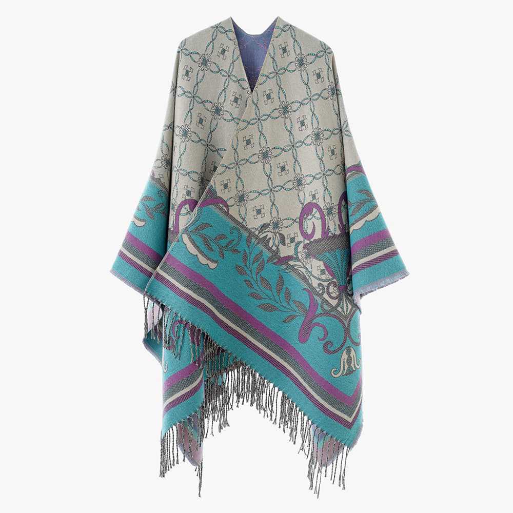 Damen Leichter Jacquard-Überwurf im Kaftan-Stil mit Zierfransen EB