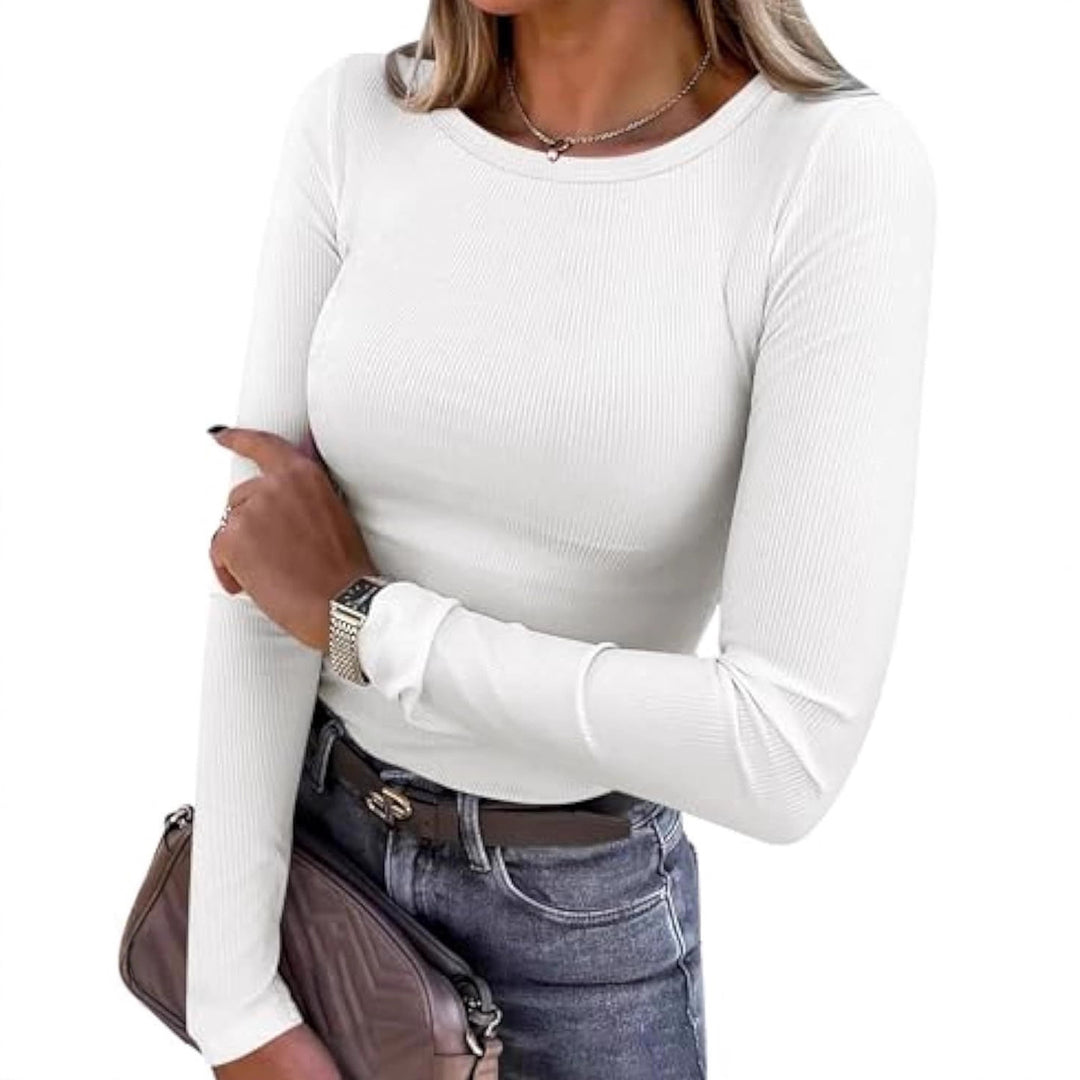 Damen Schmalgeschnittenes Ripp-Longsleeve mit Rundhalsausschnitt und Stretch-Baumwollmix EB