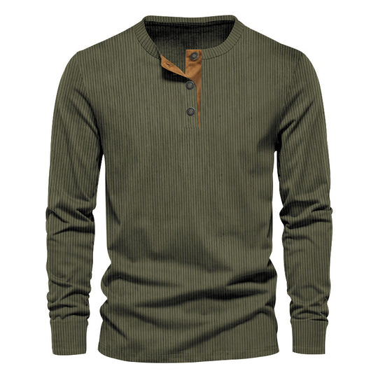 Herren Langarm-Henley-Shirt mit strukturierter Oberfläche und dekorativer Knopfleiste EB