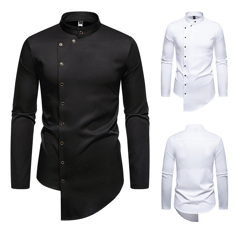 Herren modisches Hemd mit asymmetrischem Knopfdesign und elegantem Kragen EB