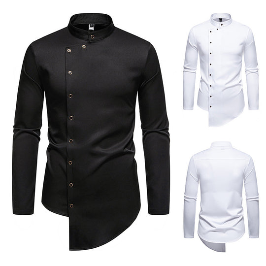 Herren modisches Hemd mit asymmetrischem Knopfdesign und elegantem Kragen EB