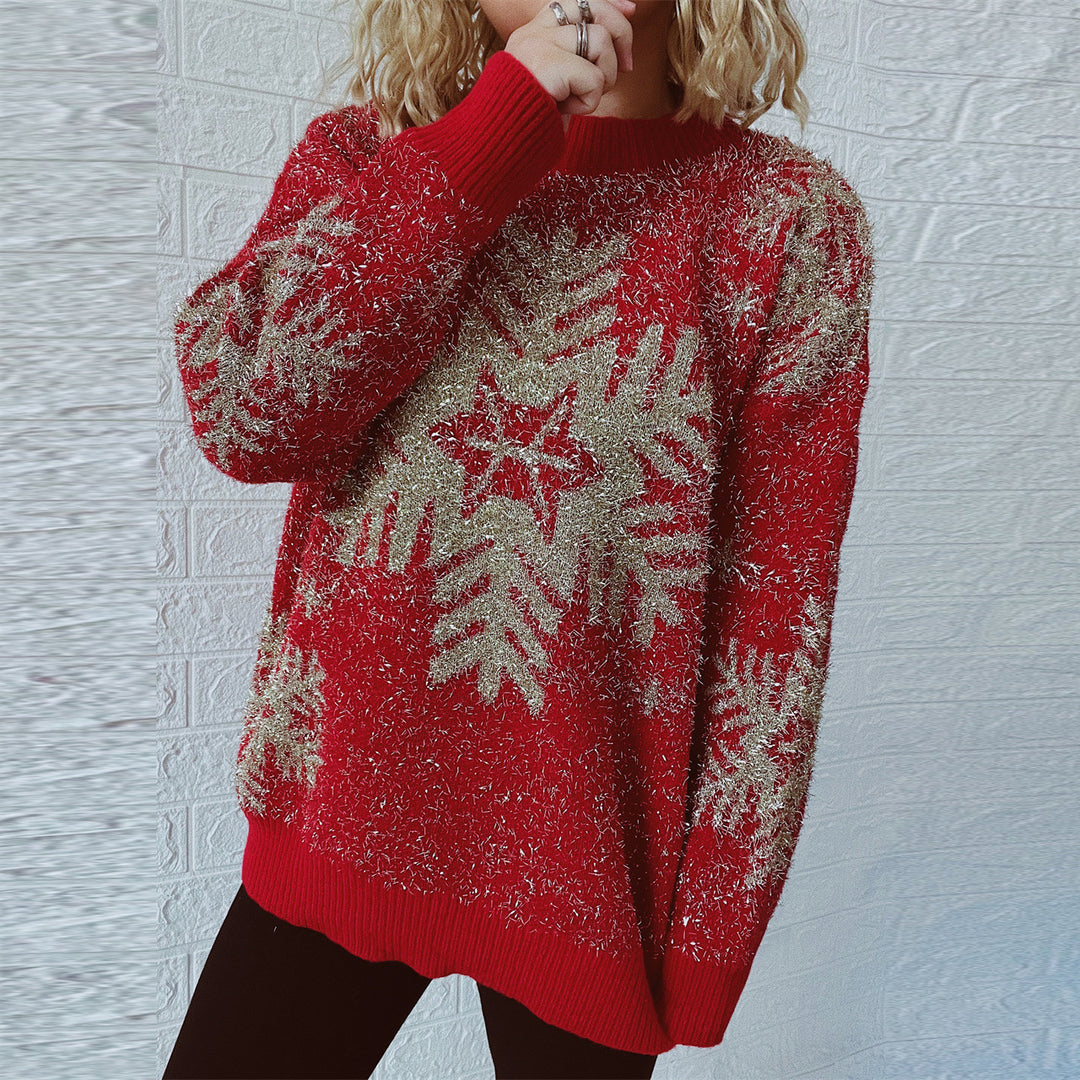 Damen Weihnachts-Pullover mit festlichem Funken-Design und bequemen Schnitt EB