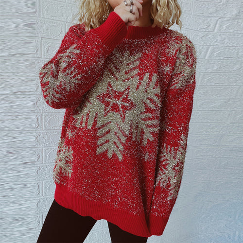 Damen Weihnachts-Pullover mit festlichem Funken-Design und bequemen Schnitt EB