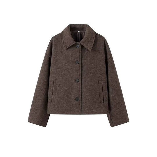 Damen modische kurze Wolljacke im Oversized-Stil mit Knopfverschluss EB