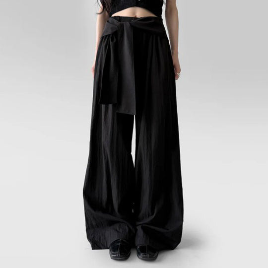 Damen nan Highwaist Leinenhose mit weitem Bein und dekorativem Bindegürtel EB