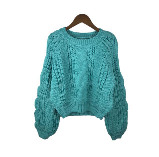 Damen Grobstrickpullover mit voluminösen Ärmeln und Zopfmuster EB